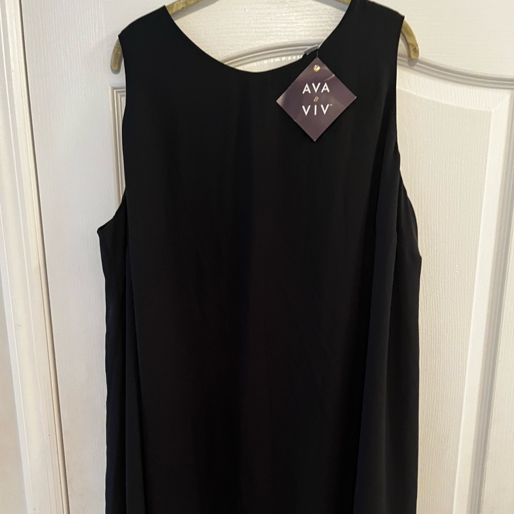Black rayon sleeveless dress with tie back